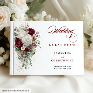 Boho Burgundy White Floral Wedding Guest Book