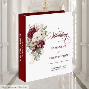 Boho Burgundy White Floral Wedding Memory Album 3 Ring Binder