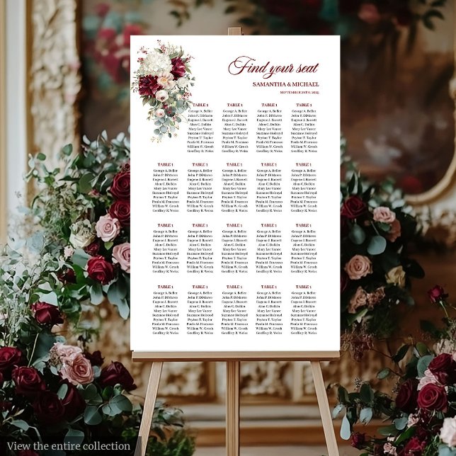 Boho Burgundy White Garden Rose Wedding Chart (Boho Burgundy White Garden Rose Wedding Chart)