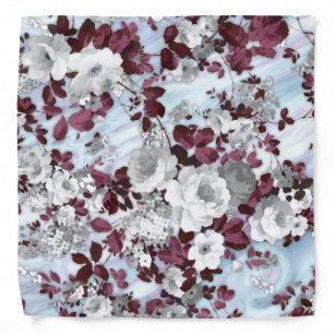 Boho burgundy white pastel marble floral pattern bandana