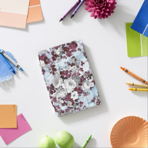Boho burgundy white pastel marble floral pattern iPad mini cover