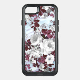 Boho burgundy white pastel marble floral pattern OtterBox commuter iPhone SE/8/7 case
