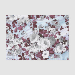 Boho burgundy white pastel marble floral pattern tissue paper