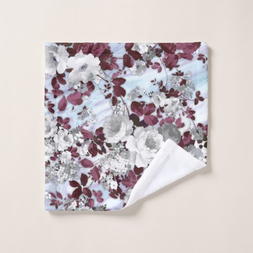 Boho burgundy white pastel marble floral pattern wash cloth