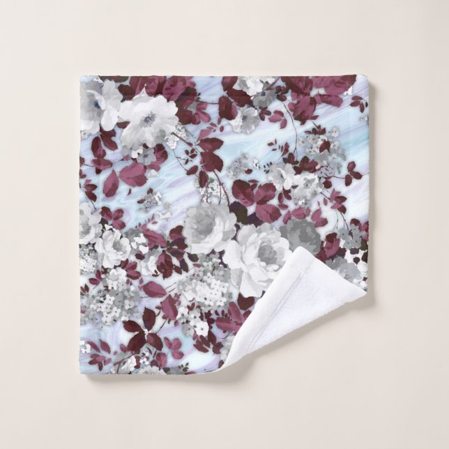 Boho burgundy white pastel marble floral pattern wash cloth (Wash Cloth)