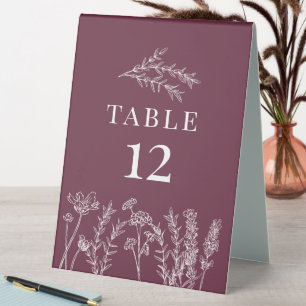 Boho Burgundy Wildflower Table Card Number Tent