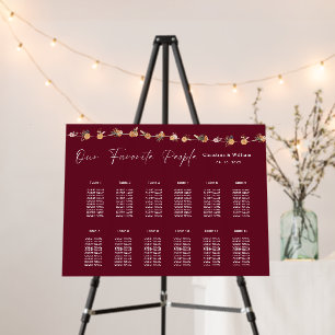 Boho Burgundy Winter Holiday Wedding Seating Chart Foam Board