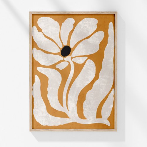 Boho Burnt Orange Beige Abstract Flower Wall Art