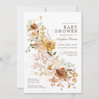 Boho Burnt Orange Butterscotch Flower Baby Shower Invitation