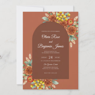 Boho Burnt Orange Dahlia Wedding Invitation