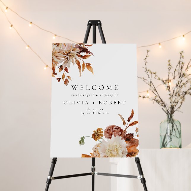 Boho Burnt Orange Fall Engagement Party Welcome Foam Board (In Situ (Stand))