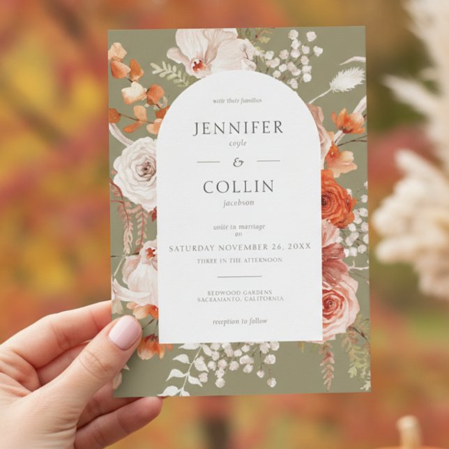 Boho Burnt Orange Fall Floral Arch Sage Invitation (Creator Uploaded)