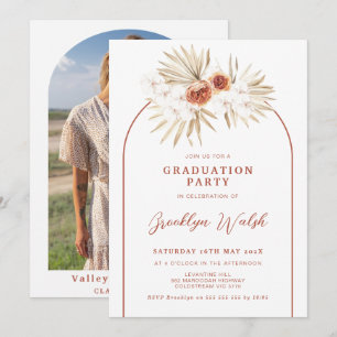 Boho Burnt Orange Floral Arch Graduation Invitation