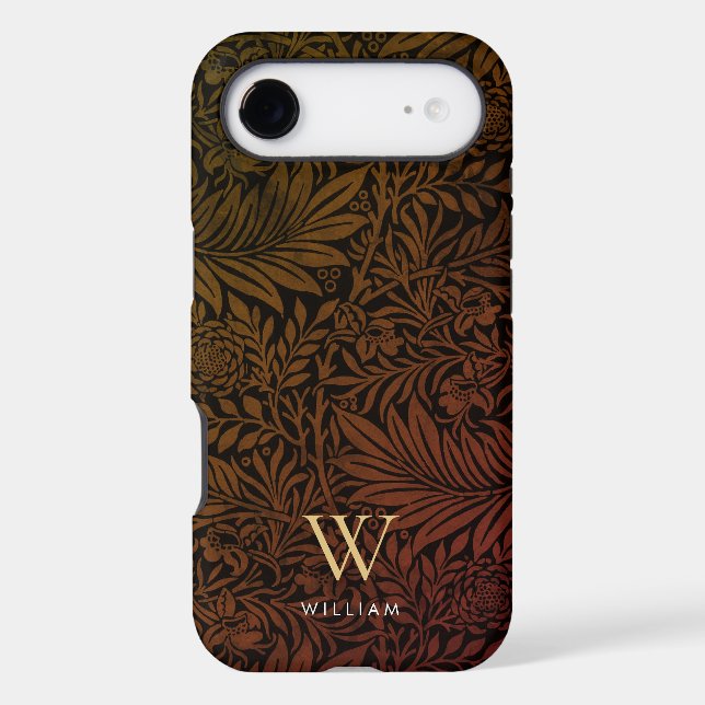 Boho Burnt Orange Floral Gold Monogram Name Case-Mate iPhone Case (Back)