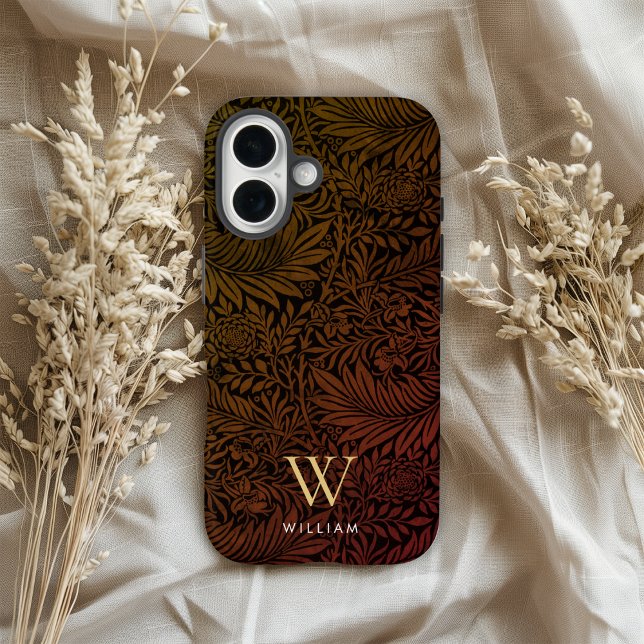 Boho Burnt Orange Floral Gold Monogram Name Case-Mate iPhone Case (Creator Uploaded)