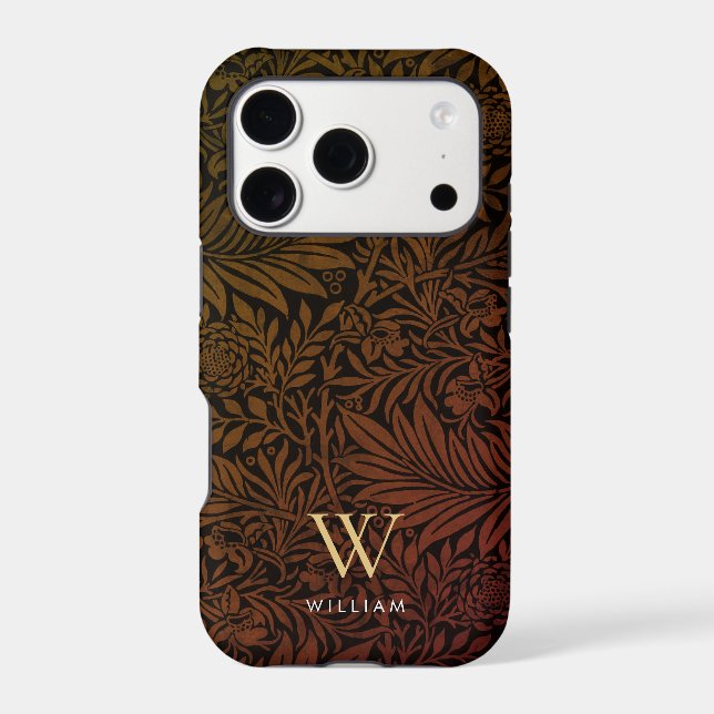 Boho Burnt Orange Floral Gold Monogram Name Case-Mate iPhone Case (Back)
