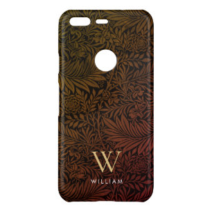 Boho Burnt Orange Floral Gold Monogram Name Uncommon Google Pixel Case
