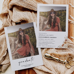 Boho Burnt Orange Floral Graduation Party Invitation