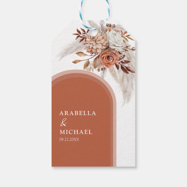 Boho Burnt Orange Floral & Pampas Grass Wedding Gift Tags (Back)