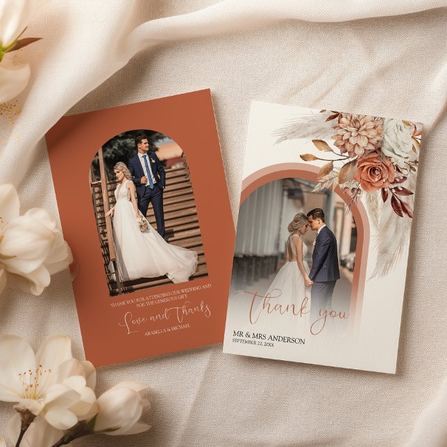 Boho Burnt Orange Floral & Pampas Photo Thank You (Creator Uploaded)