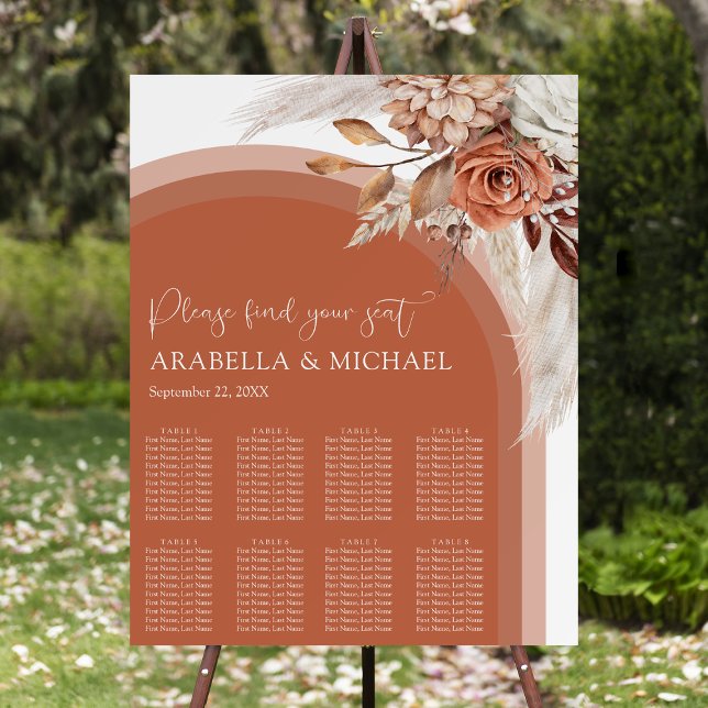Boho Burnt Orange Floral & Pampas Wedding Seating  Foam Board (Creator Uploaded)