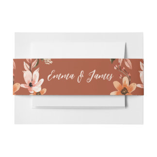 Boho Burnt Orange Floral Wreath Invitation Belly Band