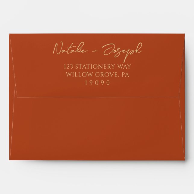 Boho Burnt Orange Hand Written Terracotta Wedding Envelope (Back (Top Flap))