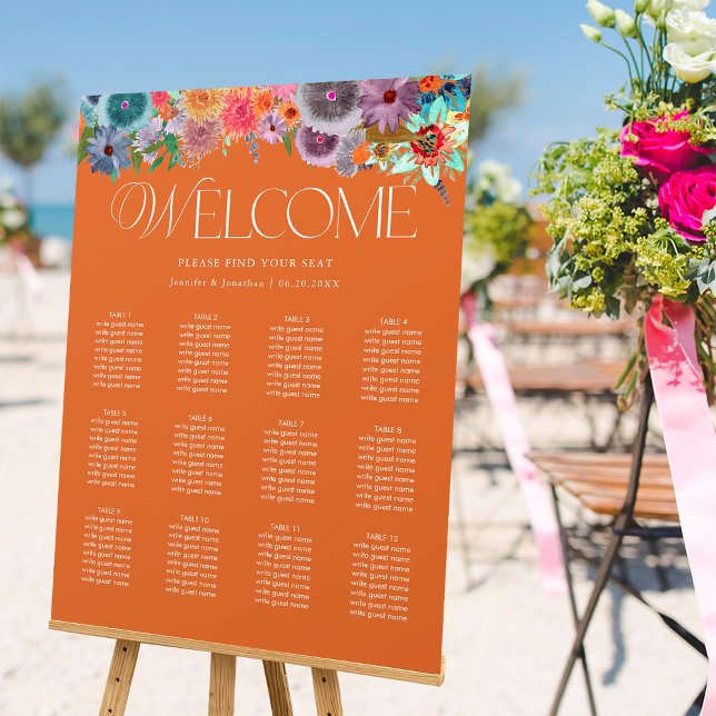 Boho Burnt Orange Photo Wedding Seating Chart Foam Board (Front)