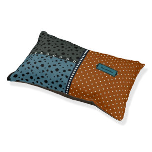 Boho Burnt Orange Polka Dot Pattern Blue Green Dog Pet Bed