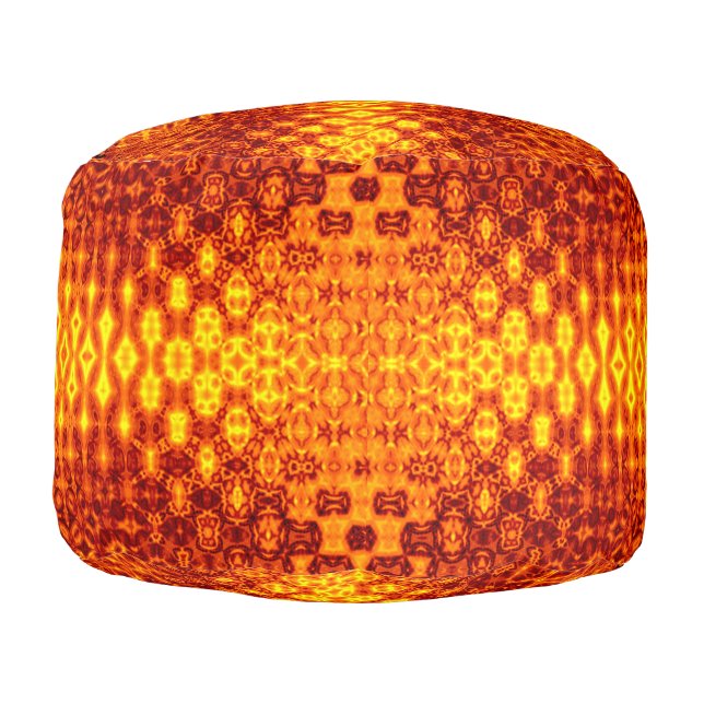 Boho burnt orange round ottoman pouf. (Left)