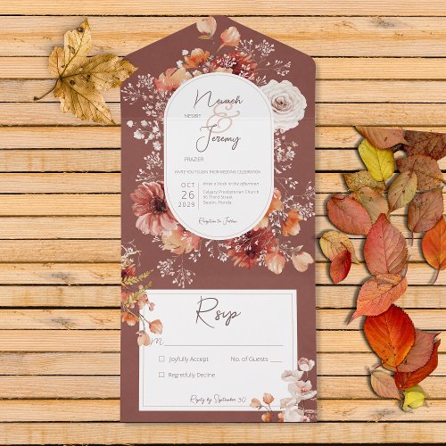Boho Burnt Orange Rust Fall Floral No Dinner All In One Invitation