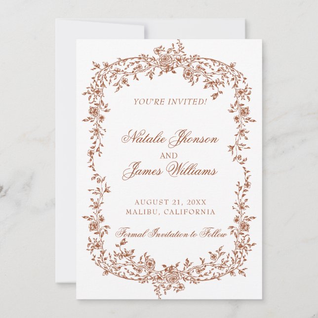 Boho Burnt Orange Rust Floral Botanical Wedding Save The Date (Back)