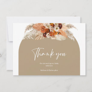 Boho burnt orange terracotta copper floral arch thank you card