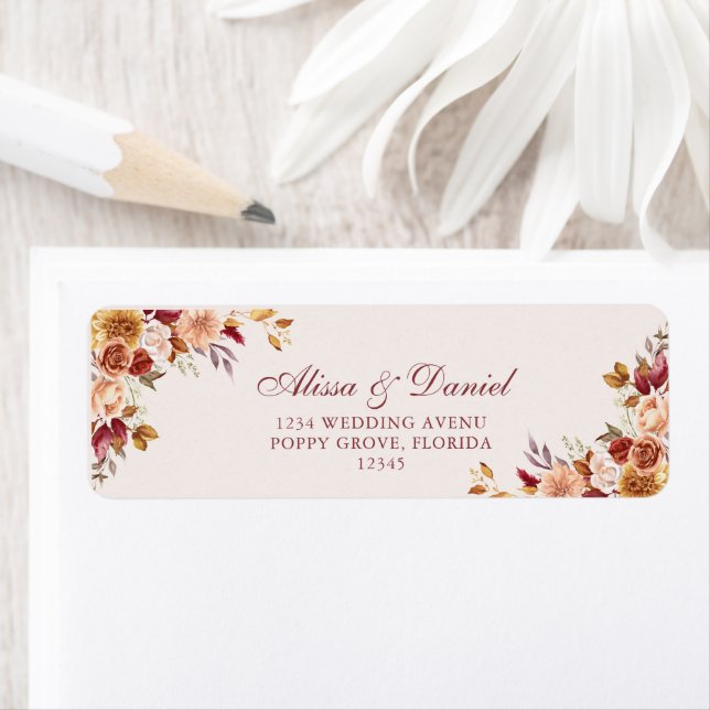 Boho Burnt Orange Terracotta Floral Address Label (Insitu)