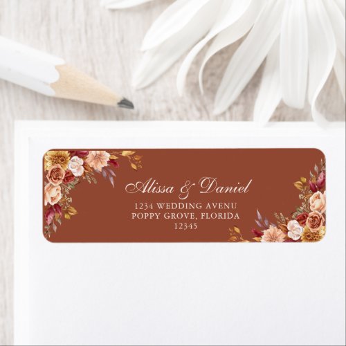 Boho Burnt Orange Terracotta Floral Address Label