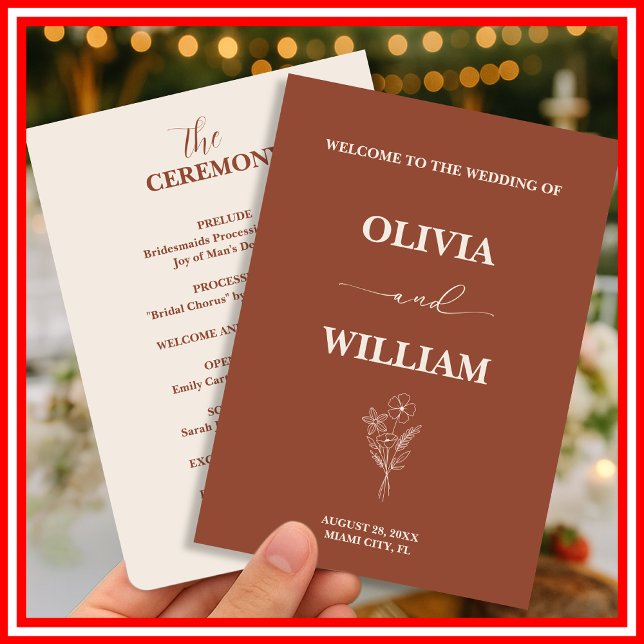 Boho Burnt Orange Terracotta Rustic Wedding  Program (Creator Uploaded)
