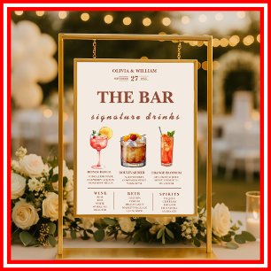Boho Burnt Orange Terracotta Wedding Bar Menu  Poster