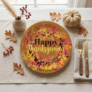 Boho Burnt Orange Watercolor Fall Thanksgiving Paper Plates