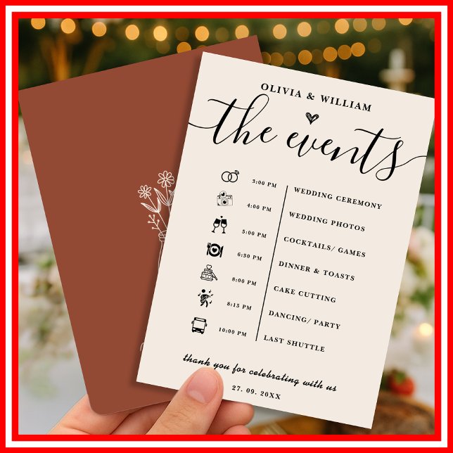 Boho Burnt Orange Wedding Order of Events Program (Creator Uploaded)