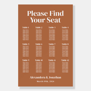 Boho Burnt Orange Wedding Seating Chart Foam Board