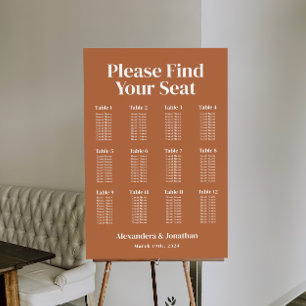 Boho Burnt Orange Wedding Seating Chart Foam Board