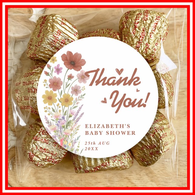 Boho Burnt Orange | Wildflower Favor Classic Round Sticker (Creator Uploaded)