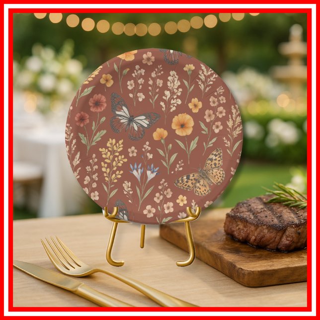 Boho Burnt Orange | Wildflower Paper Plates (Creator Uploaded)