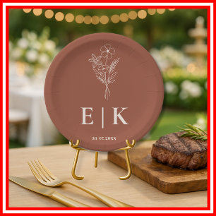 Boho Burnt Orange Wildflower Wedding Paper Plates