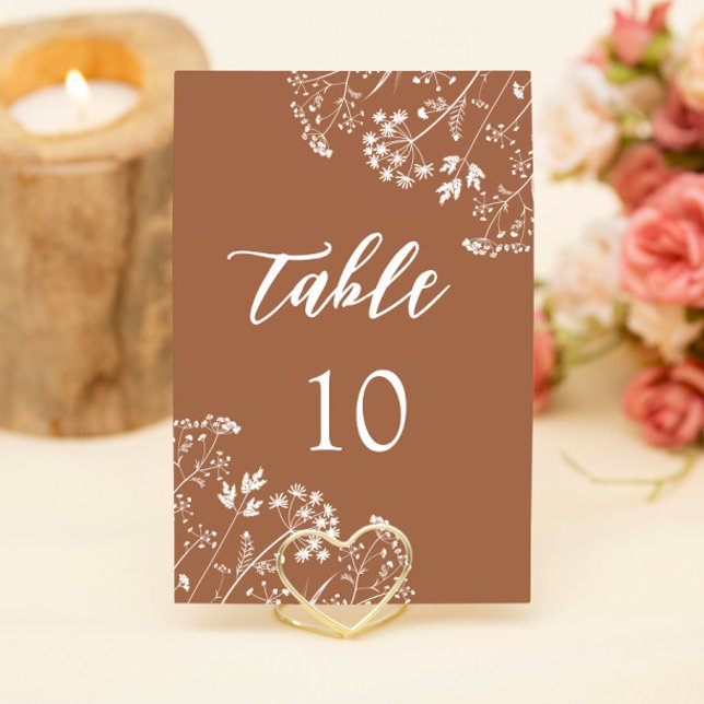 Boho Burnt Orange Wildflowers Terracotta Wedding Table Number (Creator Uploaded)