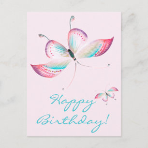 Boho Butterflies Elegant Pink Birthday Postcard