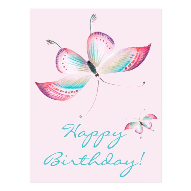Boho Butterflies | Elegant Pink Birthday Postcard
