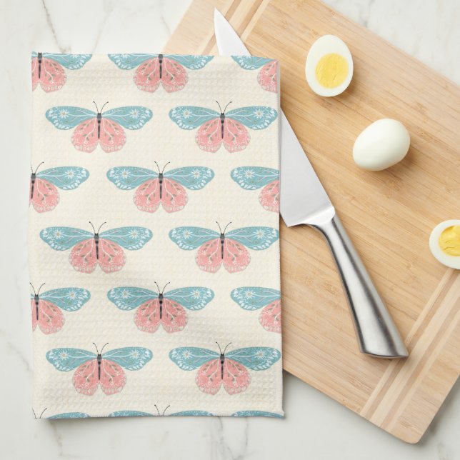 Boho Butterflies On Light Yellow Background Kitchen Towel (Quarter Fold)