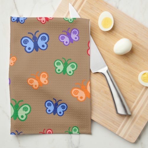 Boho Butterflies Retro Hippie Pattern Kitchen Towel