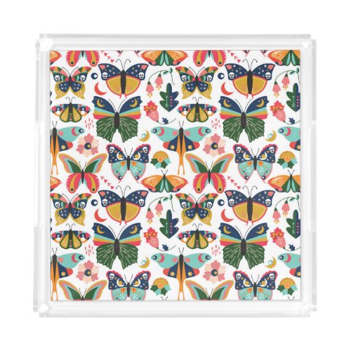 Boho Butterflies Seamless Wallpaper Pattern Acrylic Tray